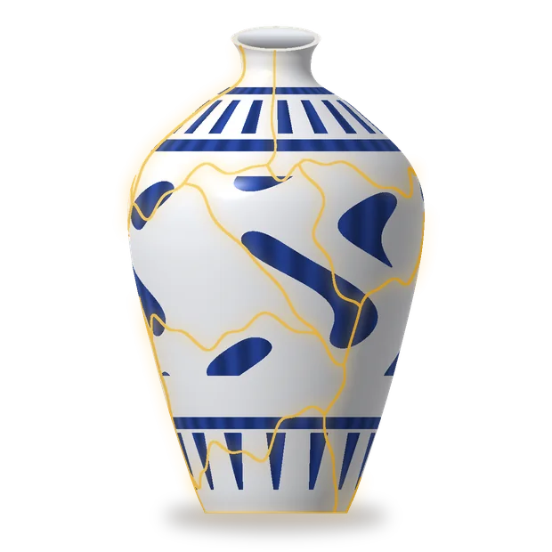 The vase mended, its cracks filled with gold.
